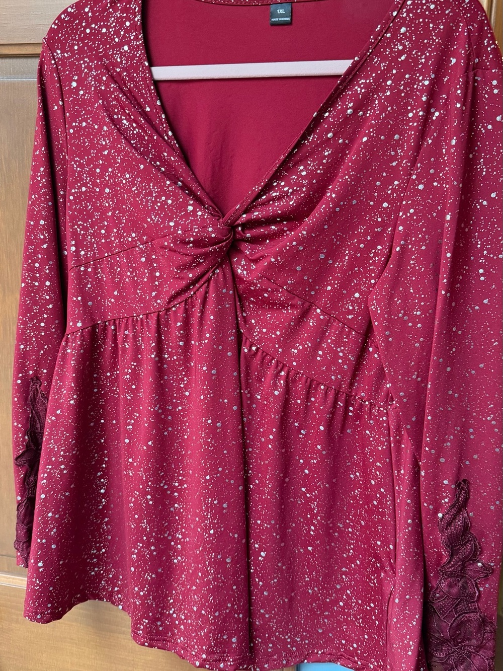 Twist-Front Long Sleeve Dress in Burgundy Speckle